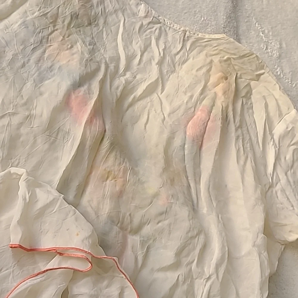 Johnny Was White Blouse Floral Embroidery XS Rayon Long Sleeve FLAW flowy Boho - Picture 8 of 10